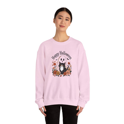 Happy Halloween Cat Crewneck Sweatshirt, Cozy Fall Sweatshirt, Halloween Gift, Fall Fashion, Gift for Her, Spooky Season Apparel