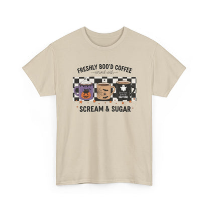 Coffee Lover Tee, Freshly Boo'd Coffee, Halloween Gift, Soft Cotton T-Shirt, Perfect for Fall Celebrations, Unique Graphic Tee
