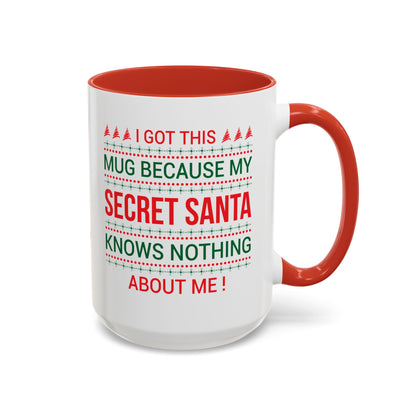 Personalized Secret Santa Accent Coffee Mug, Holiday Gift, Funny Christmas Mug, Unique Office Secret Santa Gift, Custom Drinkware