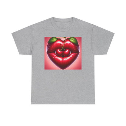 Cherry Lips Heart Graphic Tee, Retro Pop Art T-Shirt, Cute Aesthetic Cotton Shirt, Vintage Style Unisex Tee, Fun Statement Top