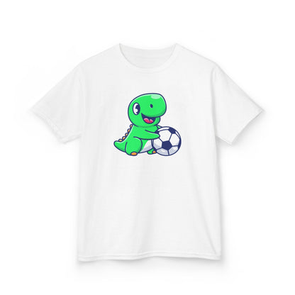Green Dinosaur Playing Soccer Kids T-Shirt, Cute Dino Soccer Shirt for Boys Girls, Fun Youth Sports Graphic Tee, Football Lover