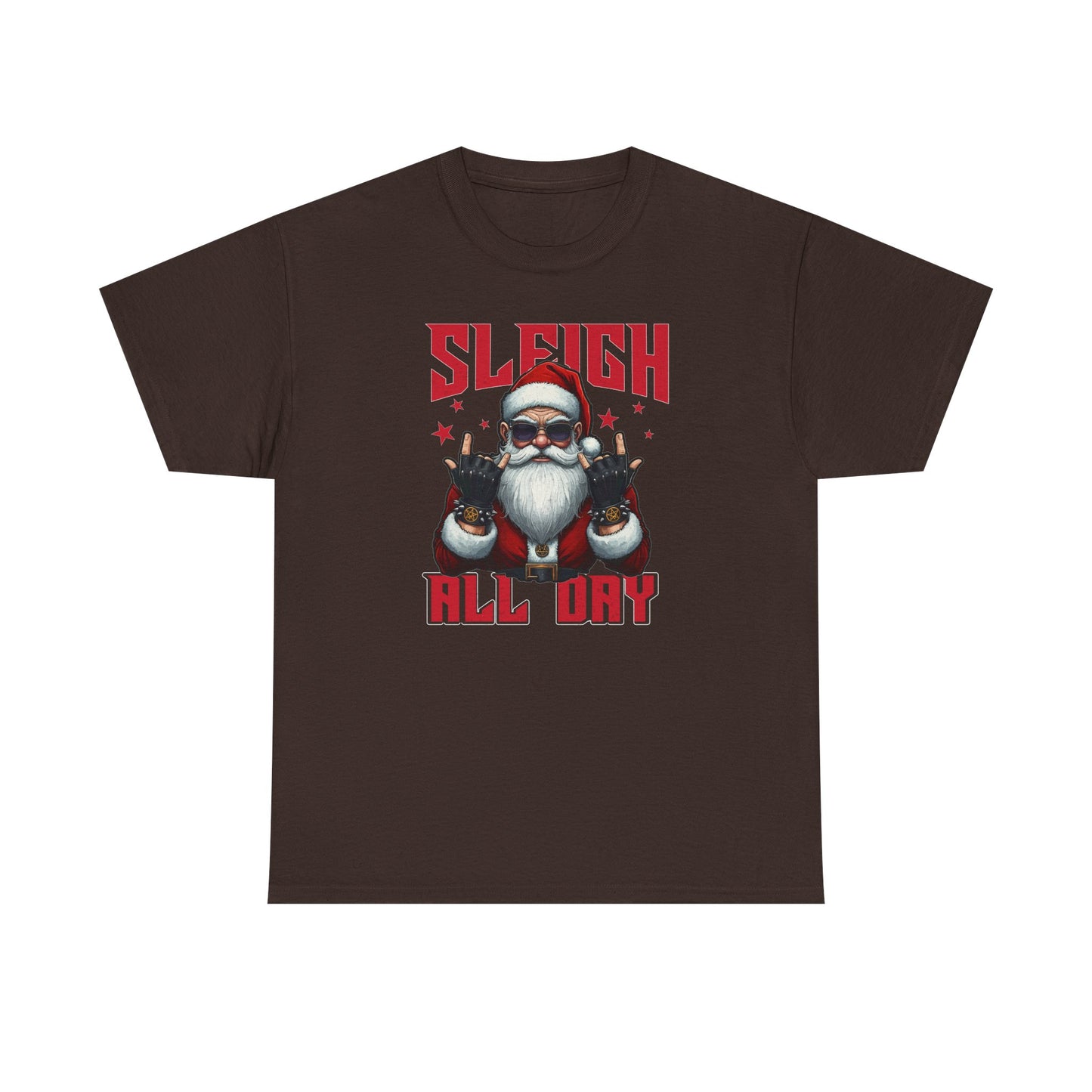 Funny Santa Sleigh All Day T-Shirt | Cool Christmas Graphic Tee | Rocker Santa Shirt | Holiday Humor Gift