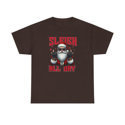 Funny Santa Sleigh All Day T-Shirt | Cool Christmas Graphic Tee | Rocker Santa Shirt | Holiday Humor Gift