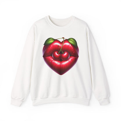 Heart Cherry Lips Sweatshirt, Cherry Face Graphic Crewneck, Cute Aesthetic Sweatshirt, Retro Pop Art Pullover, Unisex Cozy Top