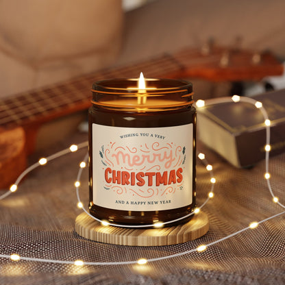 Merry Christmas Amber Jar Candle, Soy Holiday Candle, Christmas Scented Candle Gift, Festive Winter Home Decor, Cozy Seasonal Candle