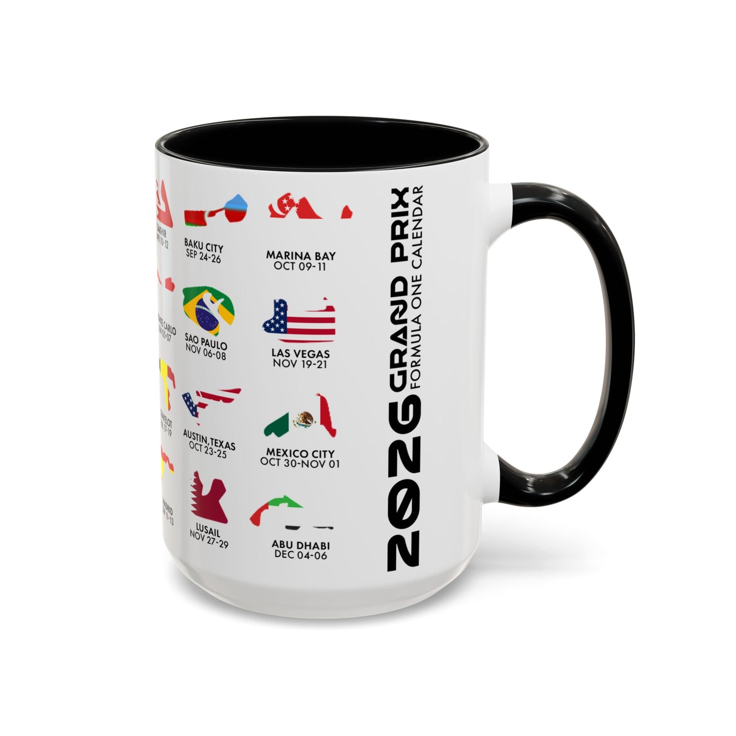 2026 Grand Prix Calendar Mug, Formula 1 Accent Coffee Mug, F1 Circuit Icons Cup, Motorsport Fan Gift, Racing Calendar Ceramic Mug