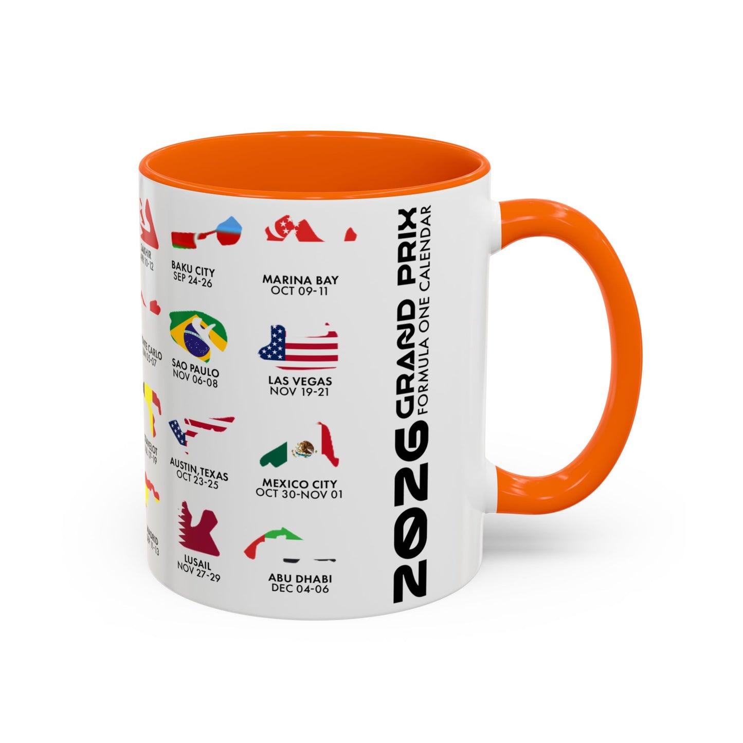 2026 Grand Prix Calendar Mug, Formula 1 Accent Coffee Mug, F1 Circuit Icons Cup, Motorsport Fan Gift, Racing Calendar Ceramic Mug