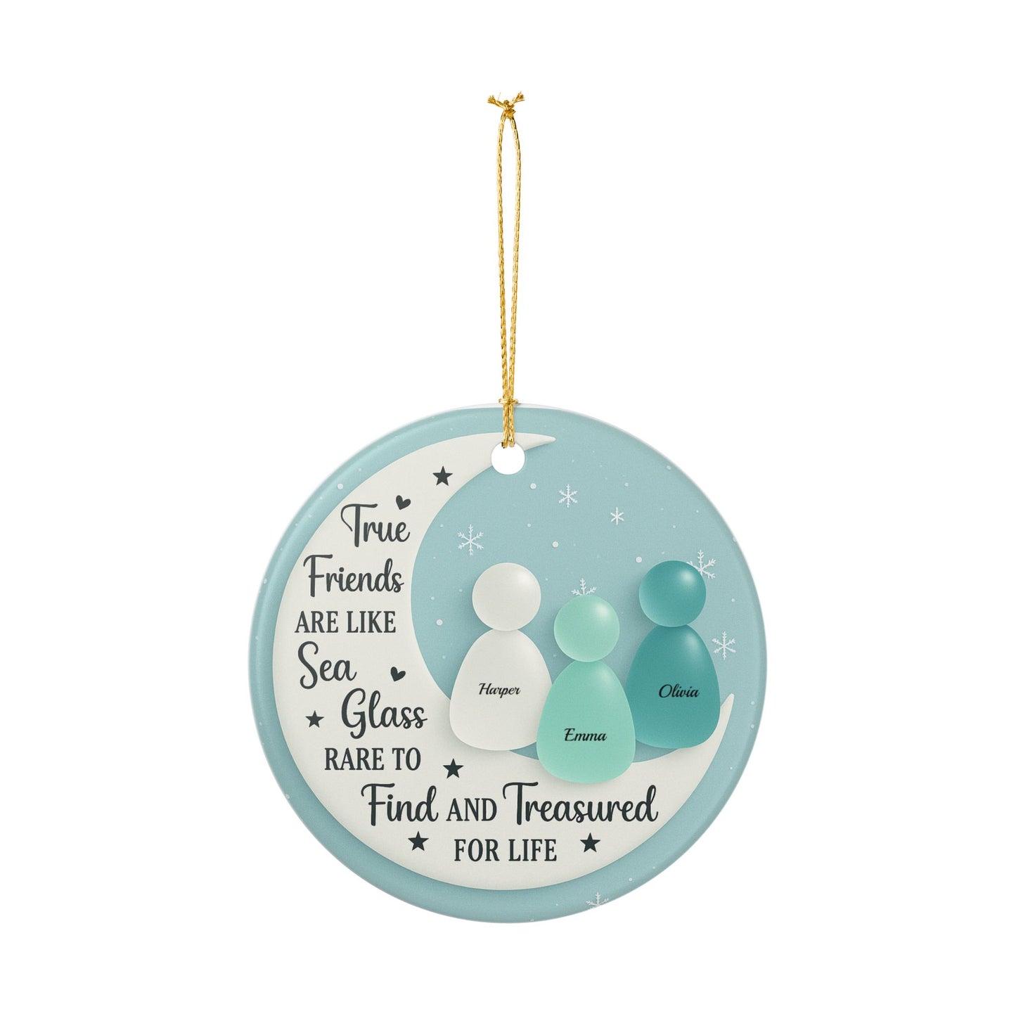 Personalized Besties Ornament 2025, Sea Glass Friendship Gift, Custom Pebble Friends Ornament, Best Friend Christmas Keepsake