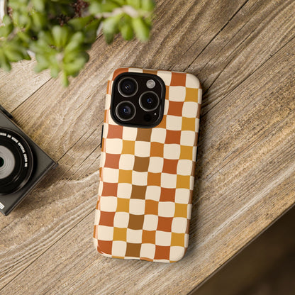 Boho Checked Phone Case, Checkerboard Design, Durable Protection, Phone Cover, Phone case For iPhone and Samsung, Trendy Phone Cover