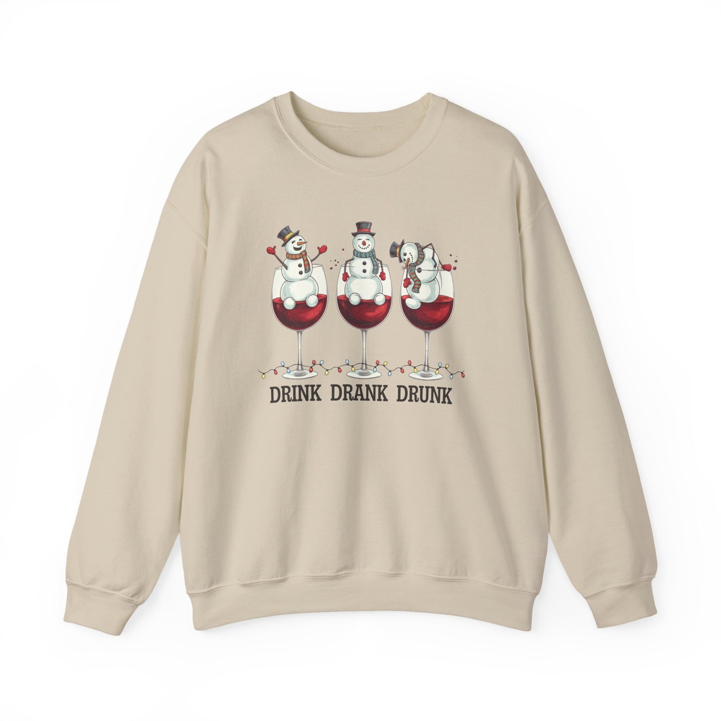 Drink Drank Drunk Christmas Sweatshirt | Funny Wine Lover Holiday Sweater | Snowman Drinking Crewneck | Christmas Gift