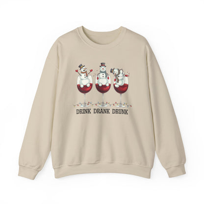 Drink Drank Drunk Christmas Sweatshirt | Funny Wine Lover Holiday Sweater | Snowman Drinking Crewneck | Christmas Gift