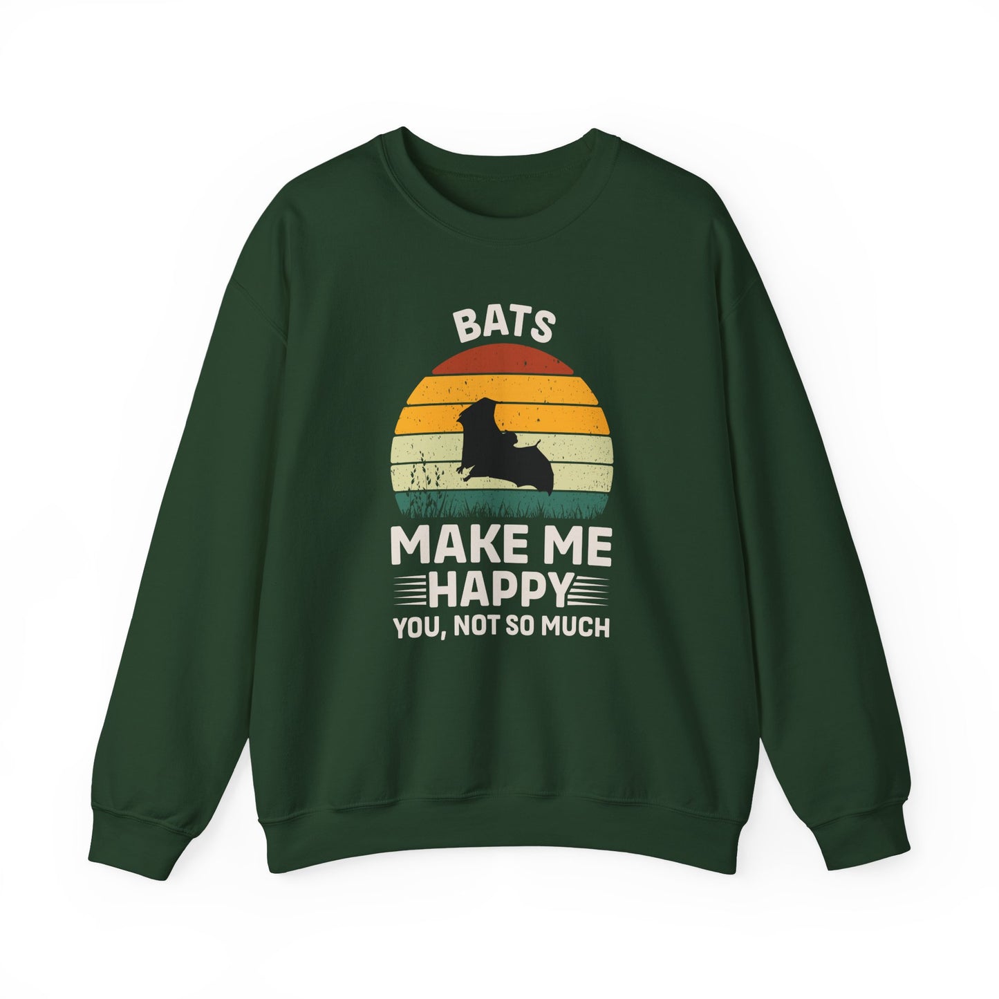 Bats Make Me Happy Sweatshirt, Cozy Graphic Pullover, Gift for Bat Lovers, Unisex Crewneck, Fun Animal Apparel, Halloween Sweatshirt