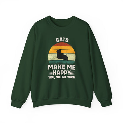 Bats Make Me Happy Sweatshirt, Cozy Graphic Pullover, Gift for Bat Lovers, Unisex Crewneck, Fun Animal Apparel, Halloween Sweatshirt
