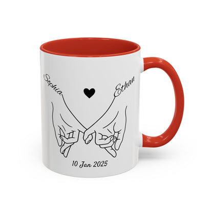 Holding Hands Couple Mug | Personalized Names & Date Coffee Cup | Custom Line Art Love Mug | Valentine Anniversary Gift for Couples