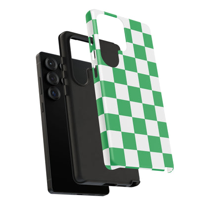 Green Checkered Phone Case, Phone Cases Samsung Galaxy S25, S25 Plus, S24, S24 Plus, S24 Ultra, S23, S22, S22 Plus, S21 Ultra, S21 FE, S20+