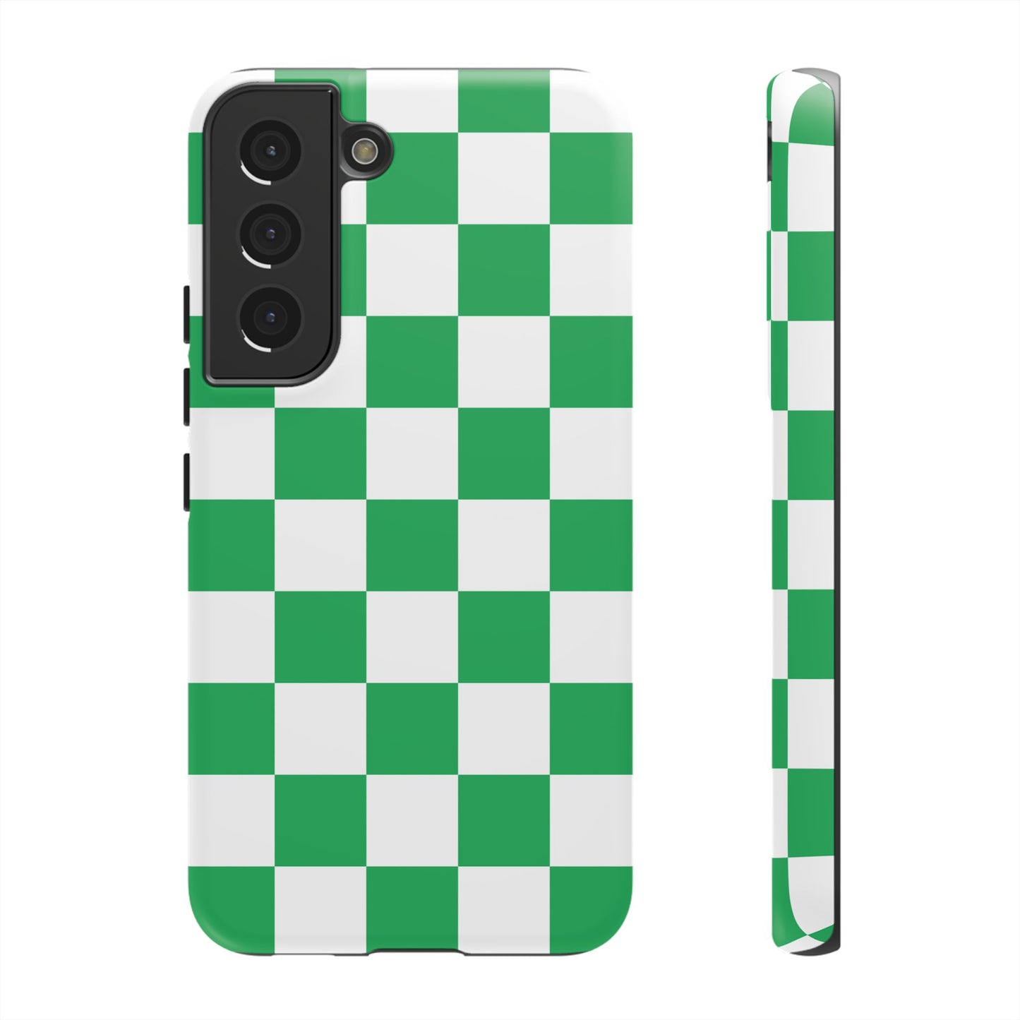 Green Checkered Phone Case, Phone Cases Samsung Galaxy S25, S25 Plus, S24, S24 Plus, S24 Ultra, S23, S22, S22 Plus, S21 Ultra, S21 FE, S20+