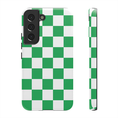 Green Checkered Phone Case, Phone Cases Samsung Galaxy S25, S25 Plus, S24, S24 Plus, S24 Ultra, S23, S22, S22 Plus, S21 Ultra, S21 FE, S20+