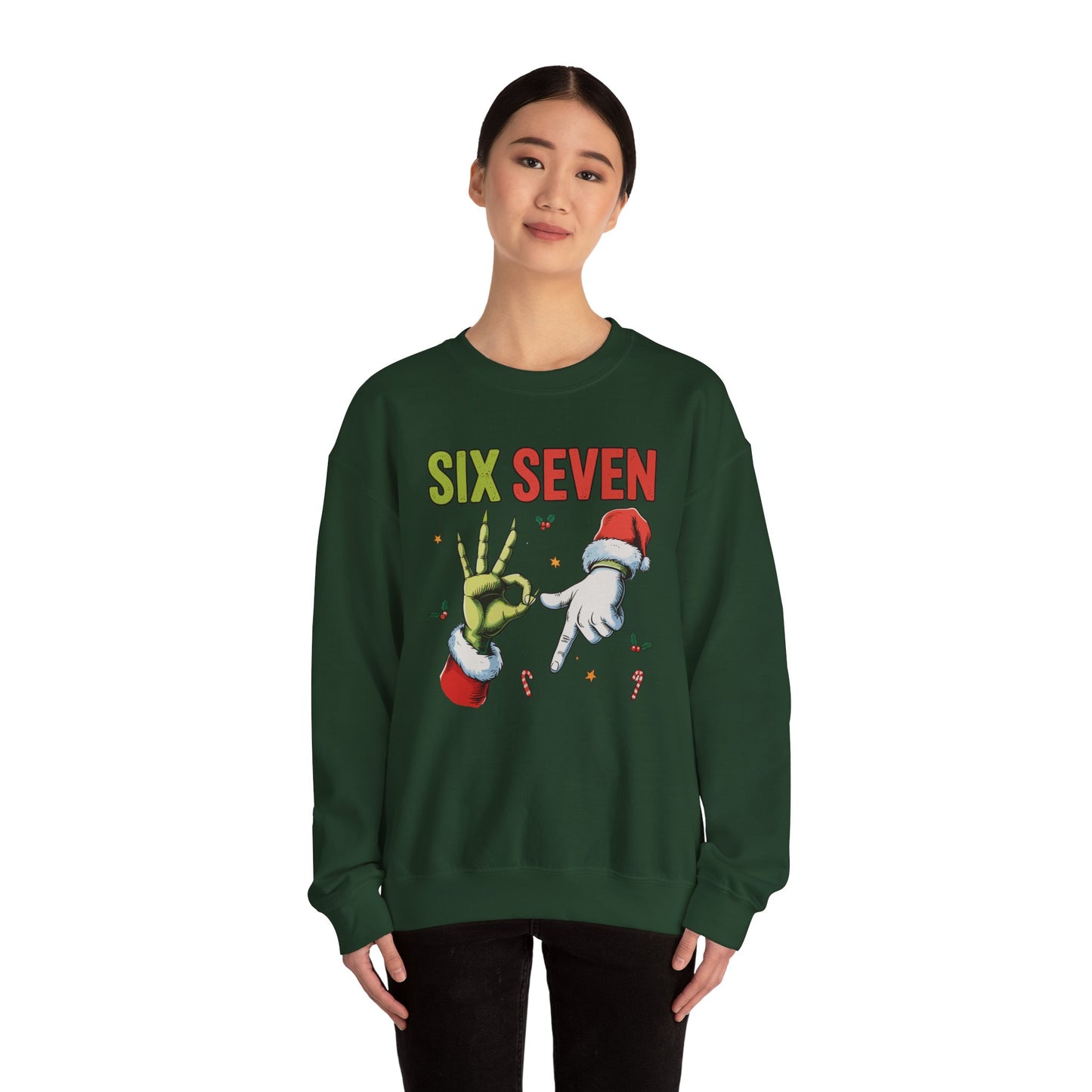 Funny Six Seven Christmas Sweatshirt | Santa Hands Holiday Crewneck | Cozy Pink Christmas Sweater for Men Women | Festive Holiday Gift