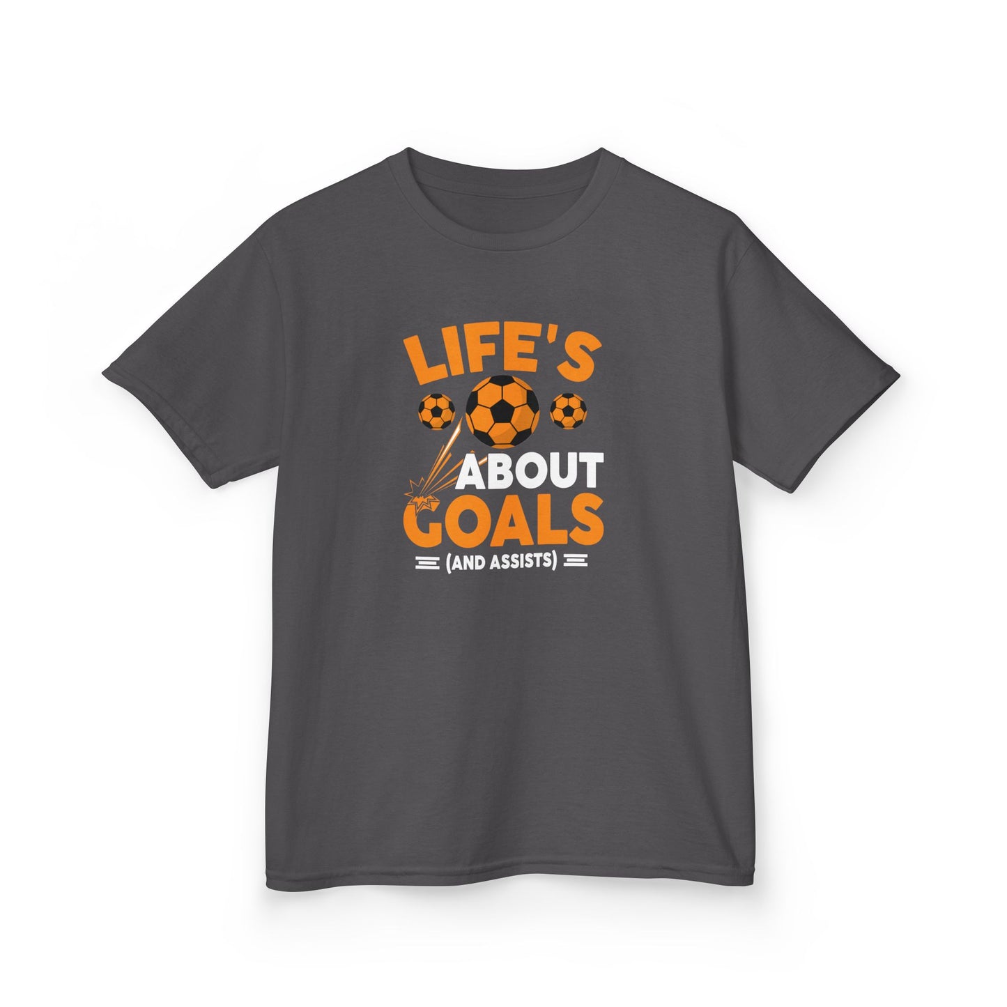 Life's About Goals Kids T-Shirt | Soccer Graphic Tee | Fun Teamwork Shirt for Boys & Girls | Cotton Youth Sports Top, FIFA World Cup 2026