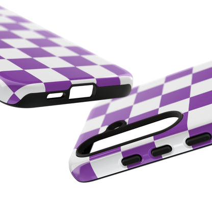 Purple Checkered Phone Case, Samsung Galaxy S25, S25 Plus, S24, S24 Plus, S24 Ultra, S23, S22, S22 Plus, S21 Ultra, S21 FE, S20+