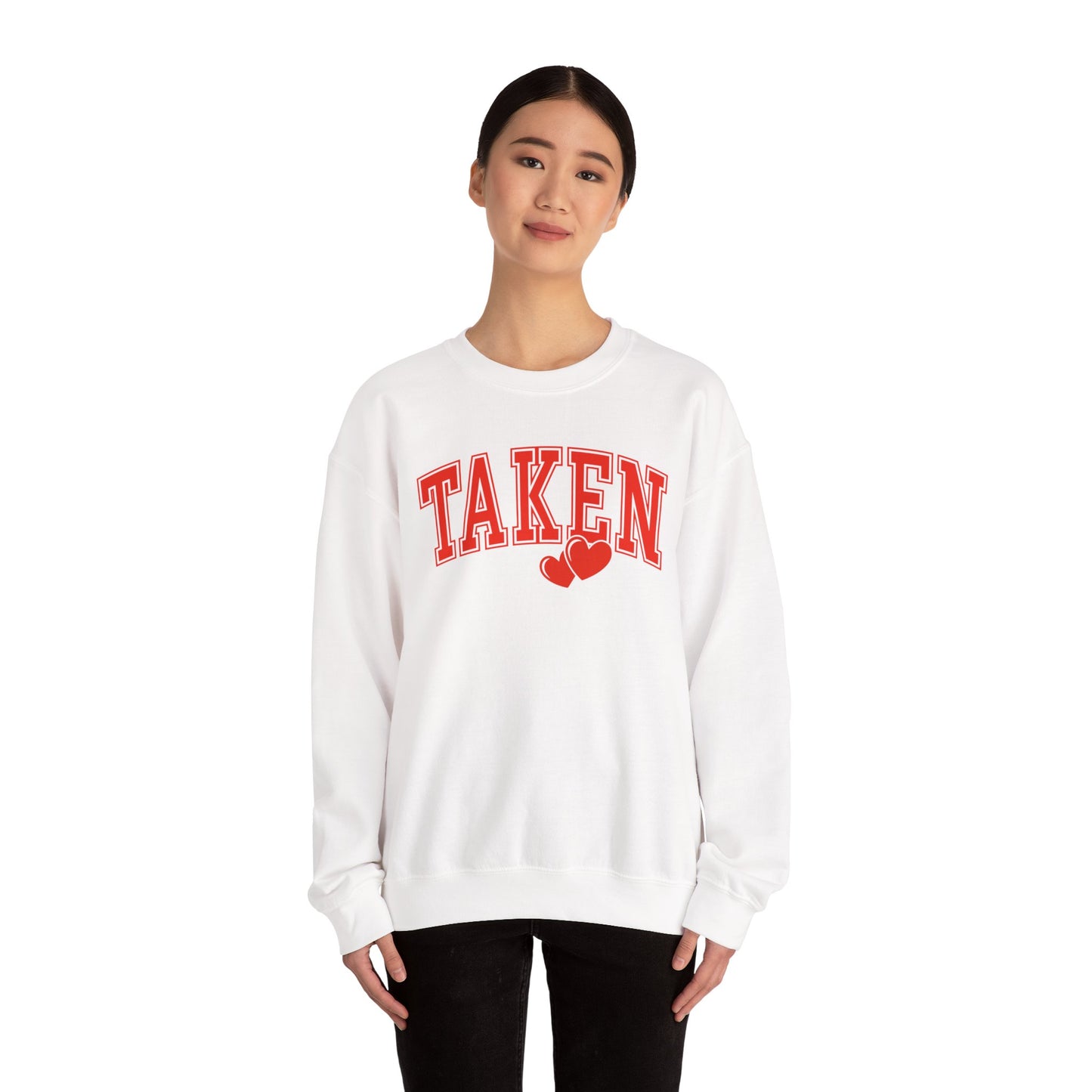 Taken Heart Graphic Sweatshirt, Red Collegiate Letters Crewneck, Cute Valentine Pullover, Cozy Gift for Her, Romantic Couple Sweater