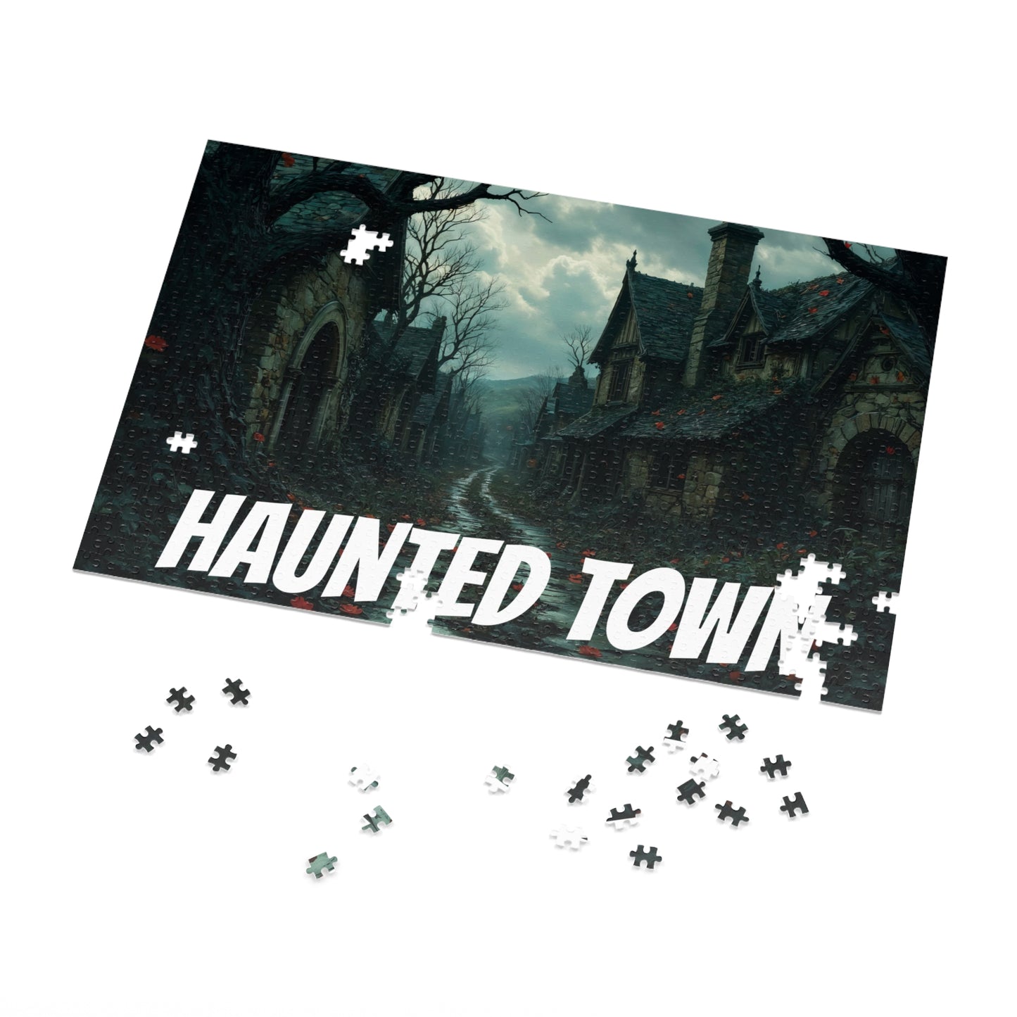 Haunted Town Jigsaw Puzzle, Spooky Village Halloween Puzzle with Tin, Dark Art Puzzle, 500-2000 Piece Gift