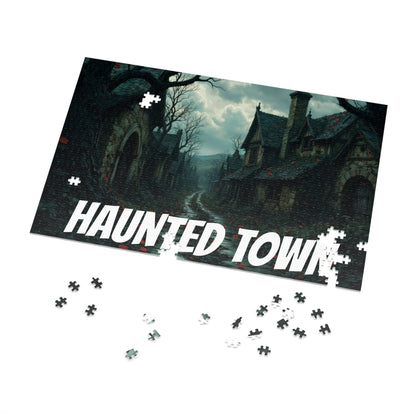 Haunted Town Jigsaw Puzzle, Spooky Village Halloween Puzzle with Tin, Dark Art Puzzle, 500-2000 Piece Gift