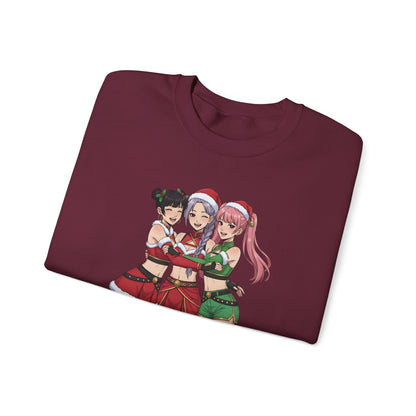 Anime Christmas Sweatshirt, Kawaii Girls Holiday Crewneck, Cute Anime Xmas Sweater, Cozy Otaku Gift, Holiday Kawaii Trio Shirt