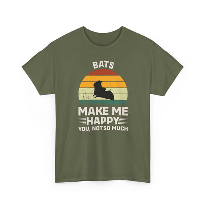 Bats Make Me Happy Unisex Heavy Cotton Tee, Funny Graphic Tee, Lovers Gift, Halloween Apparel, Everyday Casual Wear, Nature