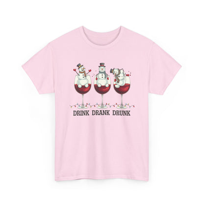Drink Drank Drunk Christmas Shirt | Funny Holiday Wine Shirt | Snowman Christmas Tee | Drinking Humor Gift for Friends