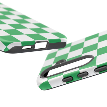Green Checkered Phone Case, Phone Cases Samsung Galaxy S25, S25 Plus, S24, S24 Plus, S24 Ultra, S23, S22, S22 Plus, S21 Ultra, S21 FE, S20+