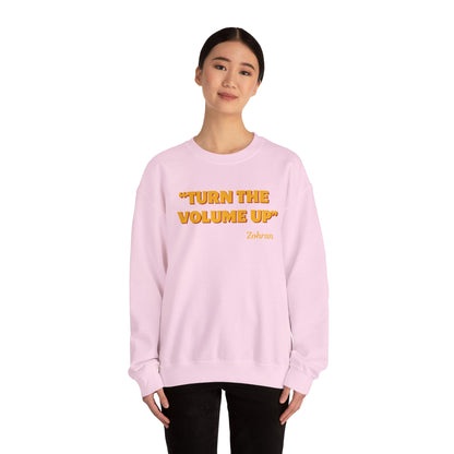Turn the Volume Up Sweatshirt, Retro Music Quote Crewneck, Minimal Yellow Text Pullover, Cozy Gift for Musicians & Creatives