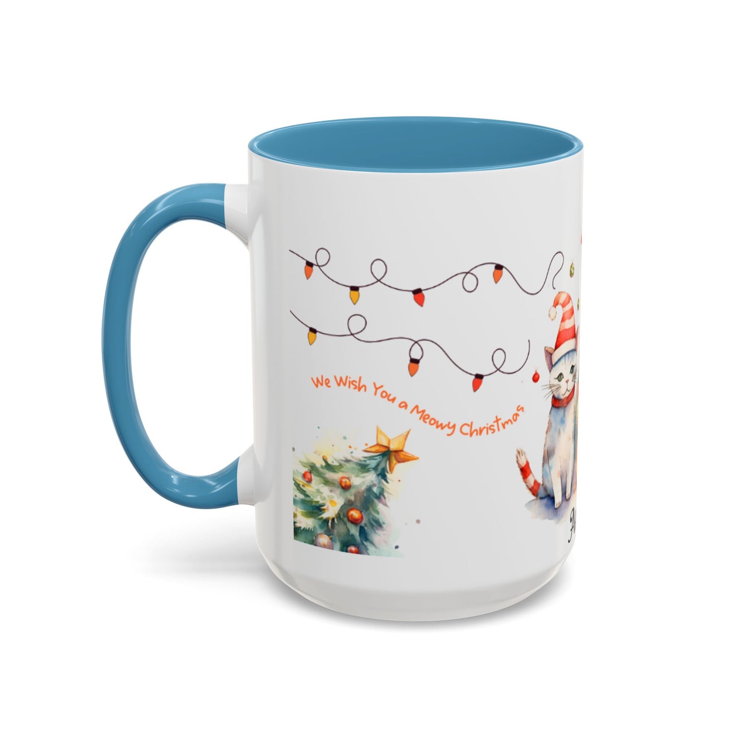 Personalized Festive Cat Accent Coffee Mug, Holiday, Christmas, Unique Gift, Home Decor, Cute Cat Lovers, Christmas Day Gift