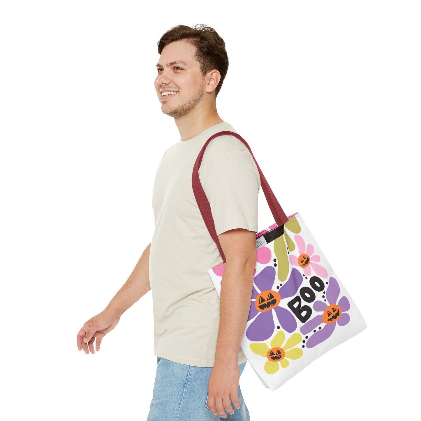 Halloween Floral Tote Bag, Eco-Friendly Shopping Tote, Seasonal Gift Bag, Trick or Treat Tote, Fall Decor Carryall