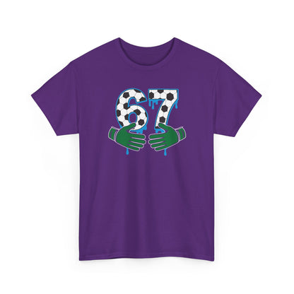 Dripping 97 Number Graphic Tee, Streetwear Checkerboard T-Shirt with Green Hands, Artsy Unisex Cotton Shirt
