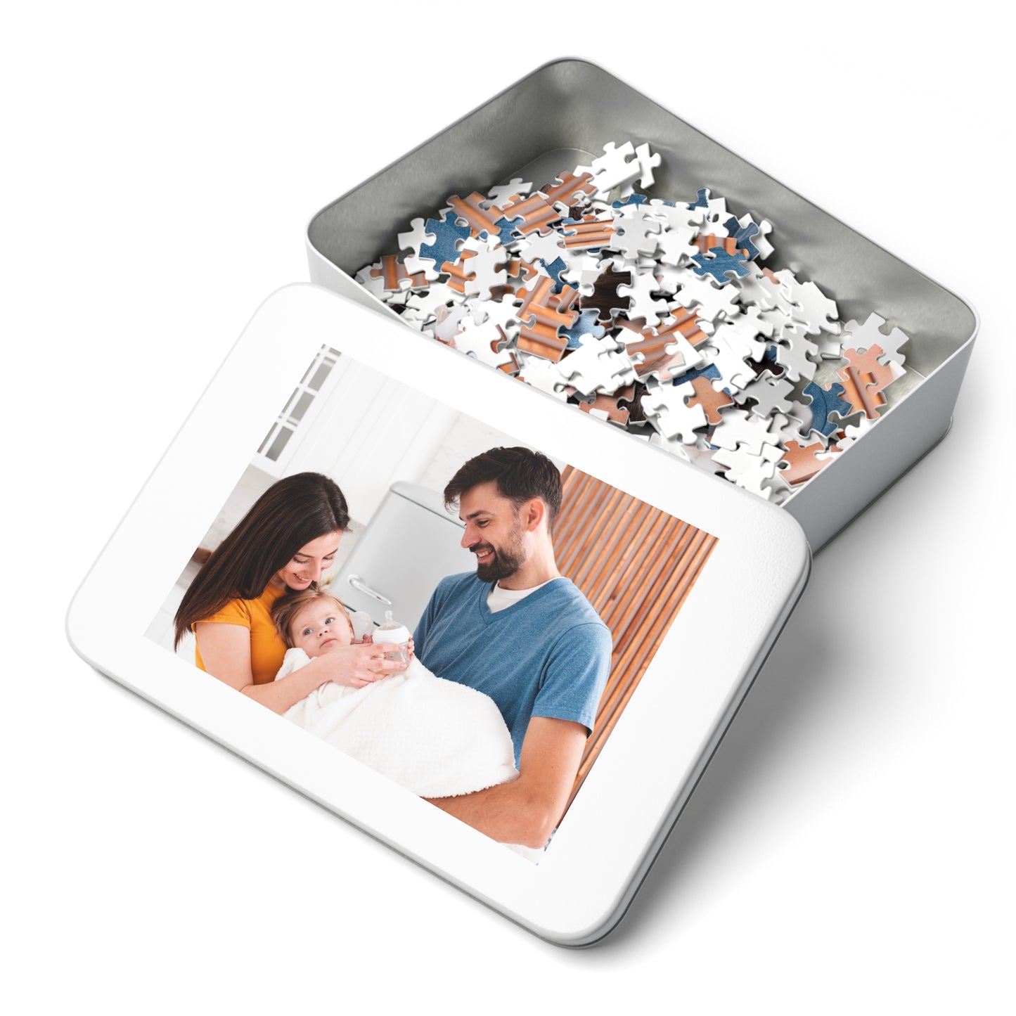 Family Photo Jigsaw Puzzle with Tin, Custom Picture Puzzle Keepsake, Personalized Family & Couples Gift