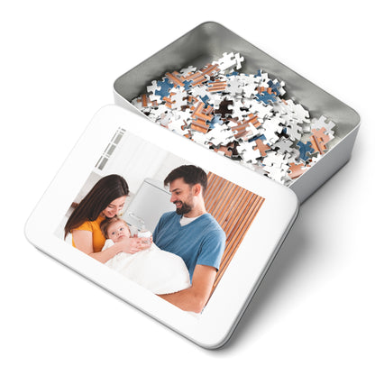 Family Photo Jigsaw Puzzle with Tin, Custom Picture Puzzle Keepsake, Personalized Family & Couples Gift