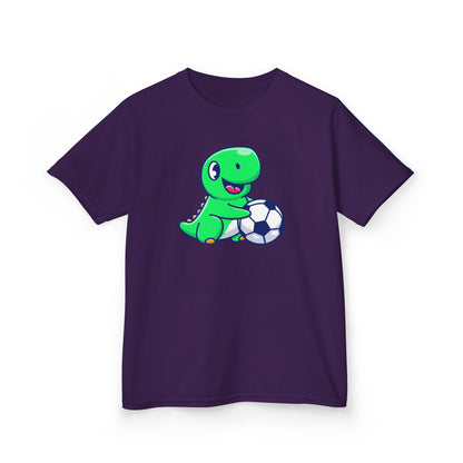 Green Dinosaur Playing Soccer Kids T-Shirt, Cute Dino Soccer Shirt for Boys Girls, Fun Youth Sports Graphic Tee, Football Lover