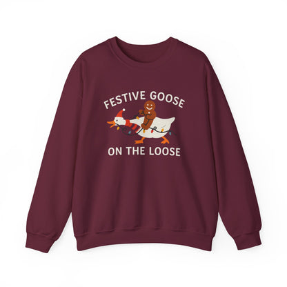 Festive Goose on the Loose Sweatshirt, Funny Christmas Gingerbread Crewneck, Holiday Lights Shirt, Cozy Winter Gift for Her and Him