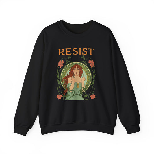 Resist Art Nouveau Woman Sweatshirt, Feminist Vintage Crewneck, Floral Botanical Activist Pullover, Empowerment Gift, Cozy Fall Layer