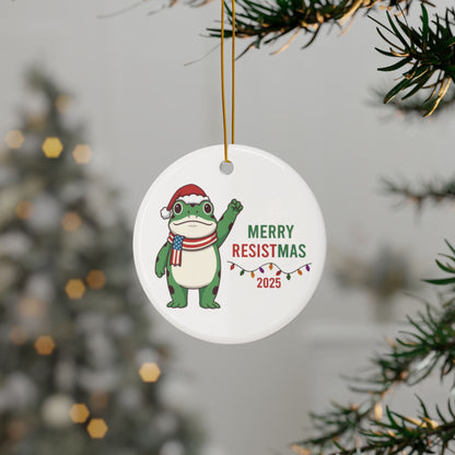 Merry Resistmas Freedom Frog Ornament 2025 – Double-Sided Political Humor Christmas Decor | Funny Activist Ornament | Freedom Frog Meme Gift