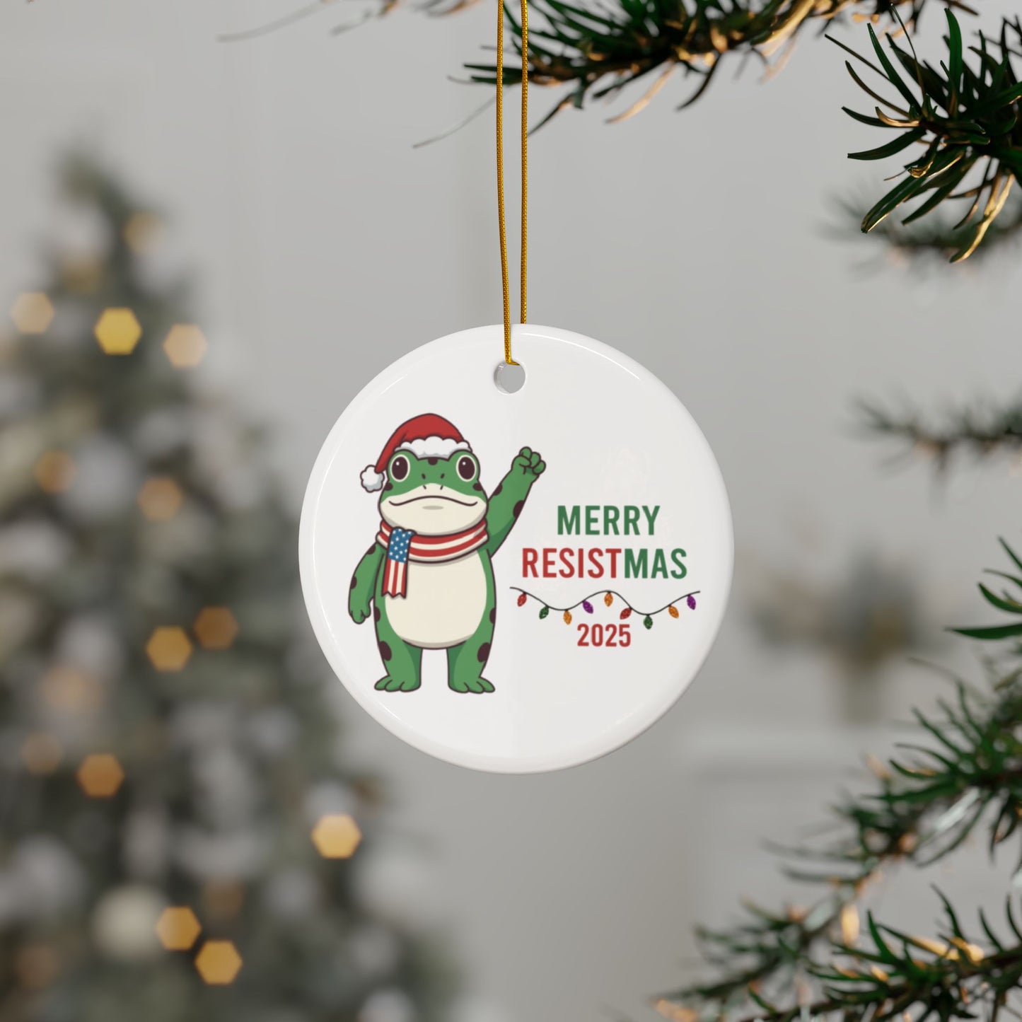 Merry Resistmas Freedom Frog Ornament 2025 – Double-Sided Political Humor Christmas Decor | Funny Activist Ornament | Freedom Frog Meme Gift