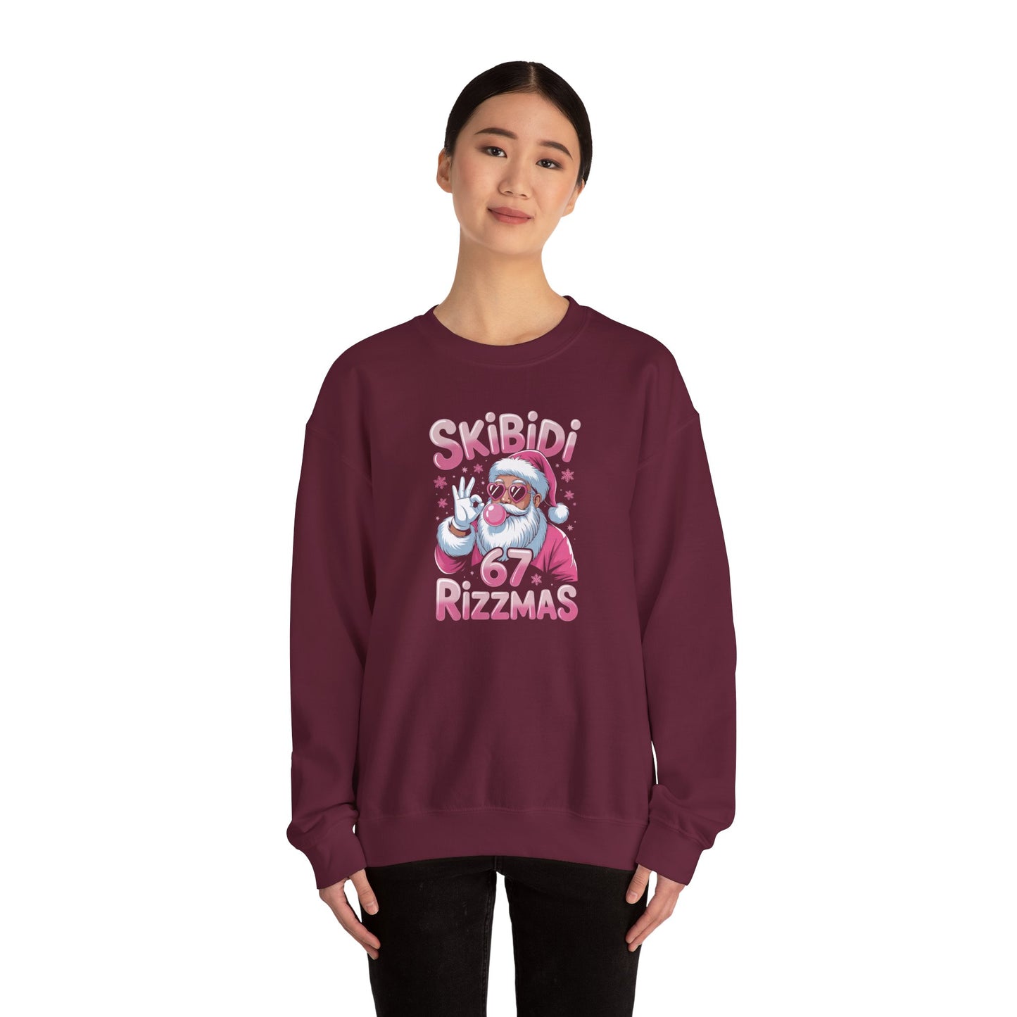 Skibidi Rizzmas Santa Crewneck Sweatshirt | Pink Santa Christmas Design | 67 Christmas Sweatshirt