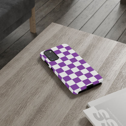 Purple Checkered Phone Case, Samsung Galaxy S25, S25 Plus, S24, S24 Plus, S24 Ultra, S23, S22, S22 Plus, S21 Ultra, S21 FE, S20+
