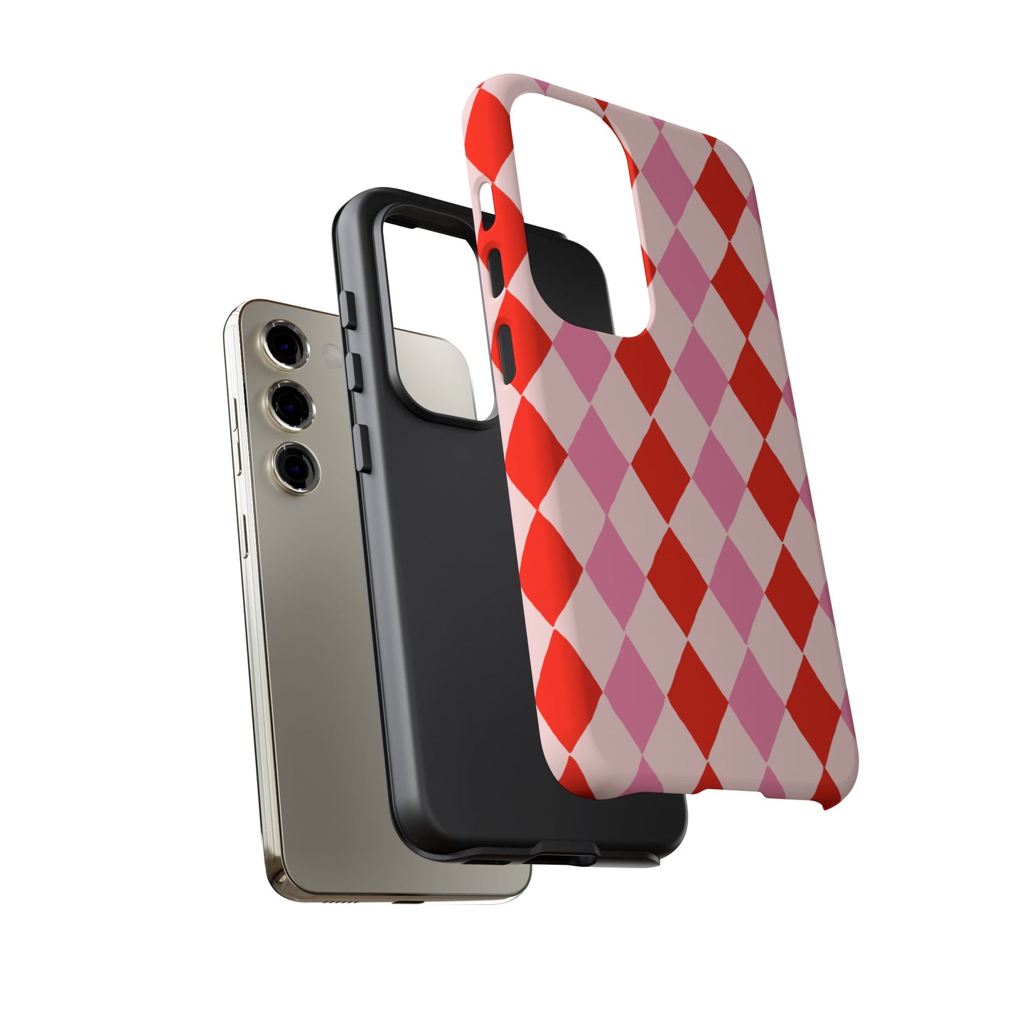 Tough Cases with Red Pink Diamonds, Retro Checkerboard iPhone Case And Samsung Case, Slim Fit Phone Case, Stylish Gift