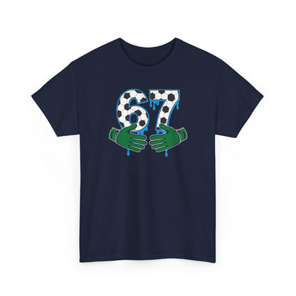 Dripping 97 Number Graphic Tee, Streetwear Checkerboard T-Shirt with Green Hands, Artsy Unisex Cotton Shirt