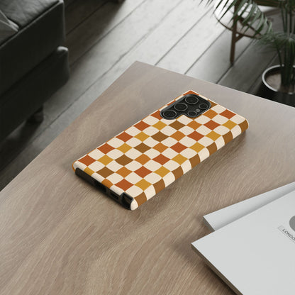 Boho Checked Phone Case, Checkerboard Design, Durable Protection, Phone Cover, Phone case For iPhone and Samsung, Trendy Phone Cover