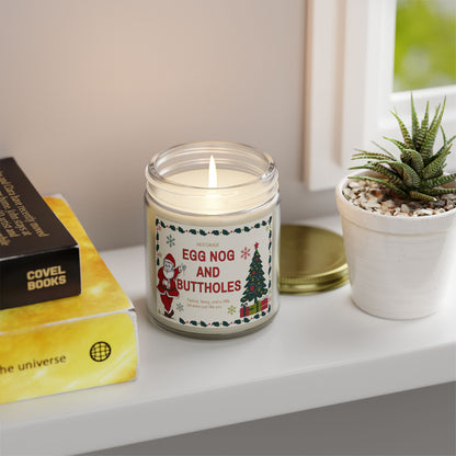 Egg Nog and Buttholes Candle, Funny Christmas Candle Gift for Friends Coworkers | Soy Wax Candle in Clear or Amber Jar | 8 Scent Options
