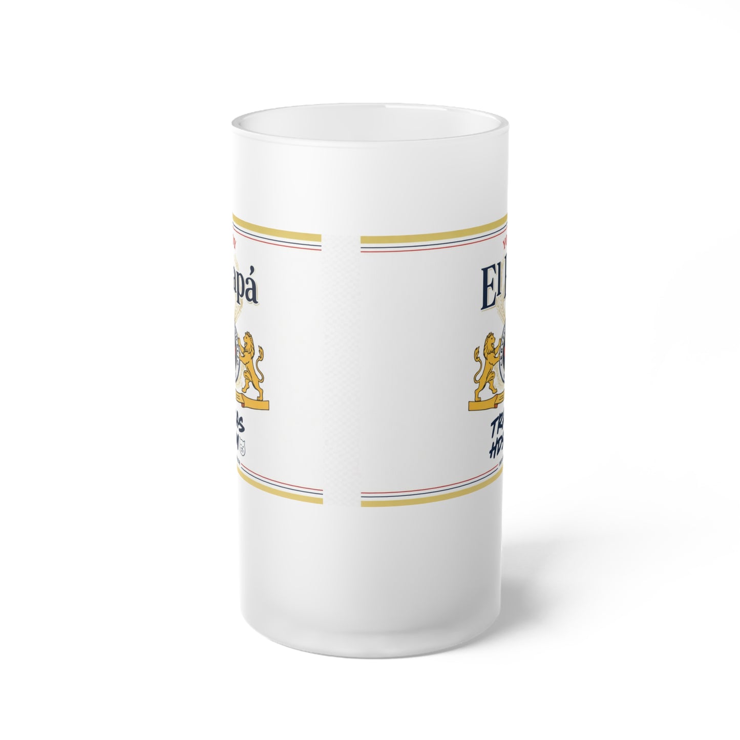 Estrella Style Frosted Glass Beer Mug, Spanish Beer Label Stein, 16oz Barware Gift, Vintage Brewery Logo Mug