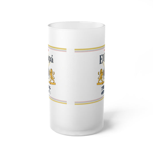 Estrella Style Frosted Glass Beer Mug, Spanish Beer Label Stein, 16oz Barware Gift, Vintage Brewery Logo Mug